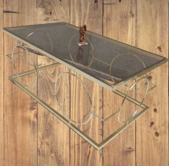 Orta Sehpa zlf 14087 Halka Model Metal Ayak Gold renk Kaplama Cam Tabla El Yapım - 3