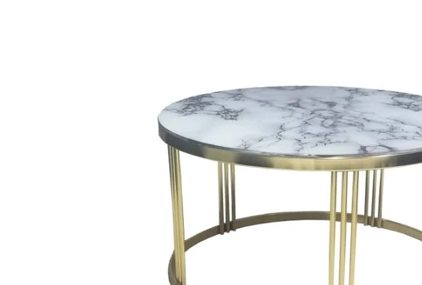 Brc 14057 Sehpa C Model BEYAZ MERMER TEMPER Cam Metal GOLD renk Ayak El Yapım - 3