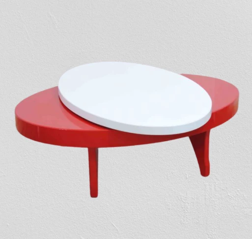 Orta sehpa 17141 Döner OVAL İnovatif TARZ Kayın AYAK MDF Tabla Beyaz KırmızI - Resim 2