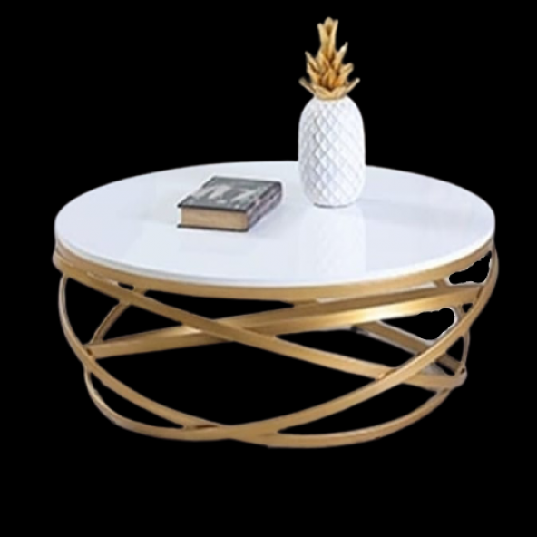 Orta Sehpa 17144 ZLF Dalga Metal Ayak Gold renk Kaplama Beyaz MDF Tabla El Yapım