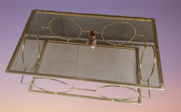 Orta Sehpa ZLF 17143 Halkalı Model Metal Gold renk Kaplama Temper Cam El Yapım - Resim 3