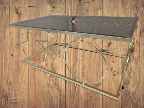 Orta Sehpa ZLF 17143 Halkalı Model Metal Gold renk Kaplama Temper Cam El Yapım - Resim 4