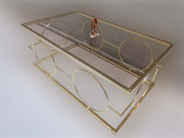 Orta Sehpa ZLF 17143 Halkalı Model Metal Gold renk Kaplama Temper Cam El Yapım - Resim 5