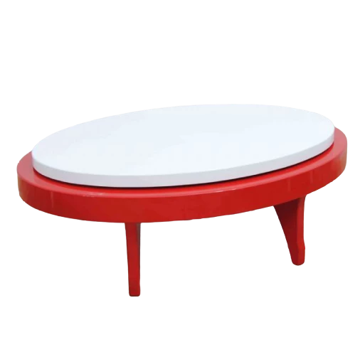 Orta sehpa 17141 Döner OVAL İnovatif TARZ Kayın AYAK MDF Tabla Beyaz KırmızI - Resim 3