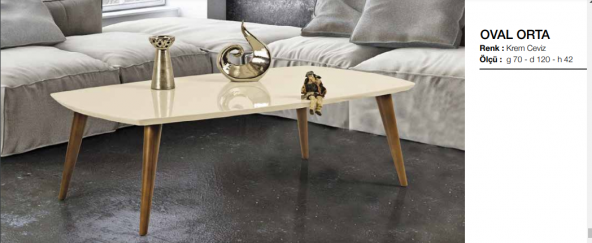 Orta sehpa 11781 OSM OVAL Kayın Retro Ayak Krem Ceviz Tabla Kutu sevk El Yapım