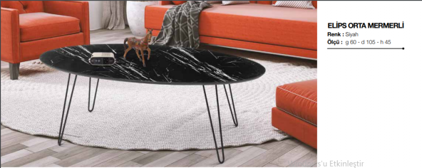 Orta sehpa 11825 OSM  ELİPS V ayak Model Metal Ayak Siyah MDF Tabla El Yapım - Resim 3