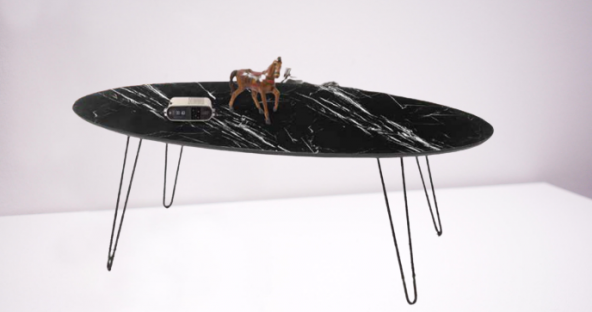 Orta sehpa 11825 OSM  ELİPS V ayak Model Metal Ayak Siyah MDF Tabla El Yapım - Resim 4