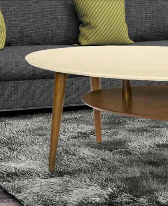Orta sehpa OSM 11826 ELİPS Model İki Kat Parlak Krem Ceviz Kayın ayak El Yapım