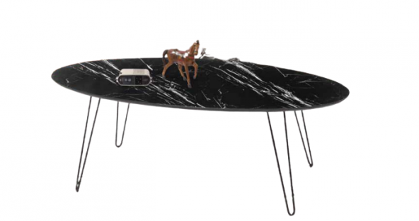 Orta sehpa 11825 OSM  ELİPS V ayak Model Metal Ayak Siyah MDF Tabla El Yapım - Resim 5