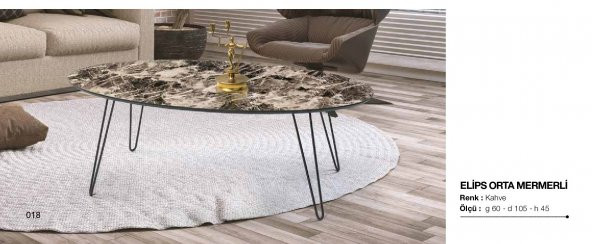 Orta sehpa 11824 OSM ELİPS Klasik MODEL Kahverengi Desen Metal V ayak El Yapım - 2
