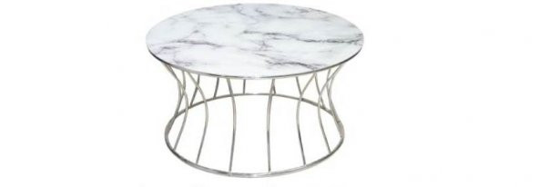 Brc 17553 ORTA SEHPA Kum saat Beyaz Mermer Temper Cam Metal Crom Kaplam El Yapım