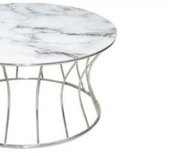 Brc 17553 ORTA SEHPA Kum saat Beyaz Mermer Temper Cam Metal Crom Kaplam El Yapım - 2