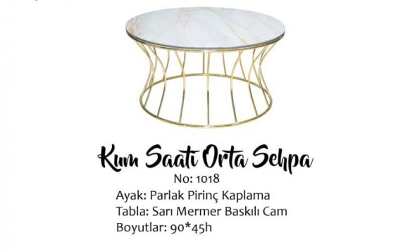 Brc 17556 ORTA SEHPA Kum saat Sarı Mermer Temper Cam  Gold renk Kaplama El Yapım - 4