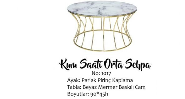 Brc 17555 Orta Sehpa KUMSAAT Beyaz Mermer Temper Cam Metal Gold Kaplama EL Yapım - 4