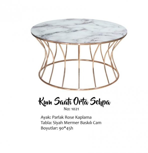 Brc 17559 ORTA SEHPA Kum saat Beyaz mermer Temper Cam Metal Gold renk Kaplama - Resim 4