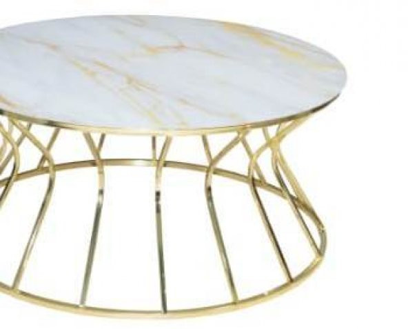 Brc 17563 Orta sehpa Cadde Model Sarı Mermer Temper Cam Metal GOLD renk El Yapım - 2