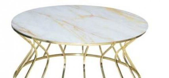 Brc 17563 Orta sehpa Cadde Model Sarı Mermer Temper Cam Metal GOLD renk El Yapım - 3