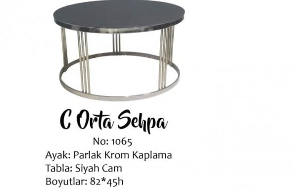 Brc 17565 sehpa C Model Siyah Temper Cam Metal Gümüş krom Kaplama Ayak El Yapım - 4