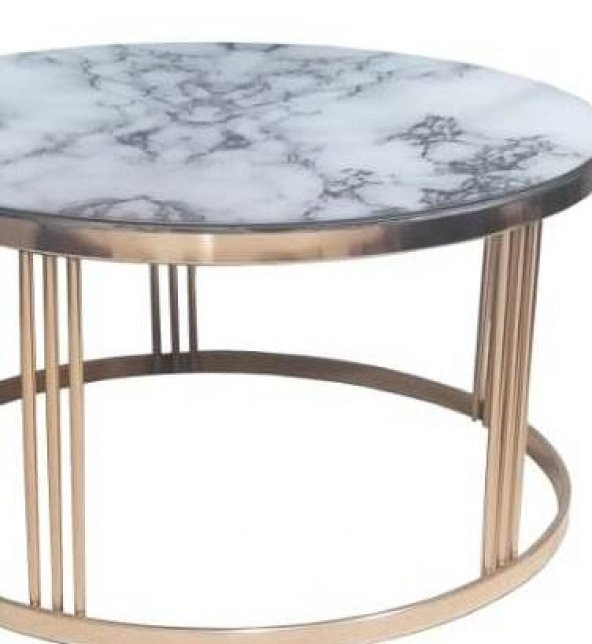 Brc 17566 Orta sehpa C Beyaz mermer Temper Cam Metal ROSE Kaplama Ayak El yapım - Resim 2