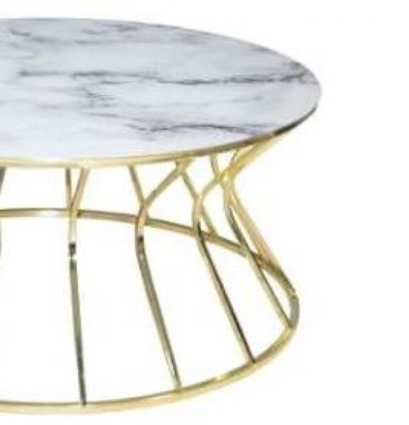 17562 Orta Sehpa Cadde Model Beyaz Mermer Temper Cam Metal GOLD Kaplama El Yapım - Resim 2