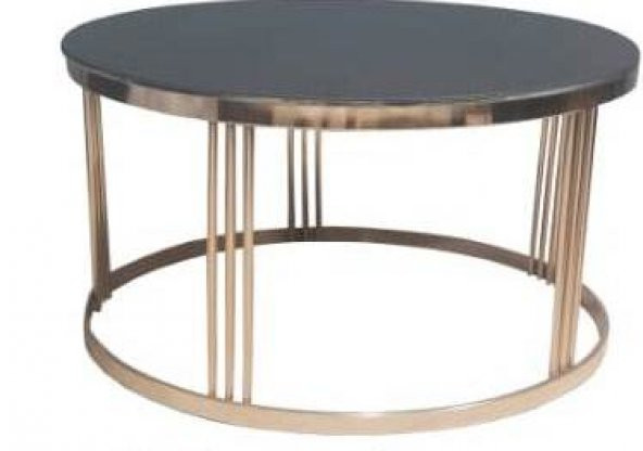 Brc 17568 Orta sehpa CDüz Siyah Temper Cam Metal ROZA renk Kaplam Ayak El Yapım ürün görseli