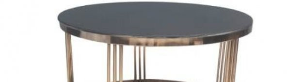 Brc 17568 Orta sehpa CDüz Siyah Temper Cam Metal ROZA renk Kaplam Ayak El Yapım - Resim 3