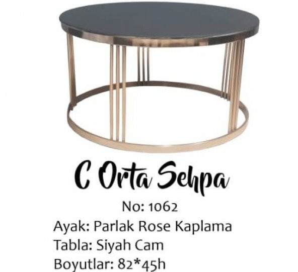 Brc 17568 Orta sehpa CDüz Siyah Temper Cam Metal ROZA renk Kaplam Ayak El Yapım - Resim 4