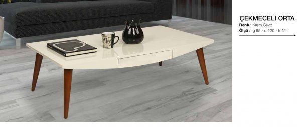 Orta Sehpa 17601 OSM ÇEKMECE Model Parlak Ceviz Krem Kayın aslan ayak El Yapım