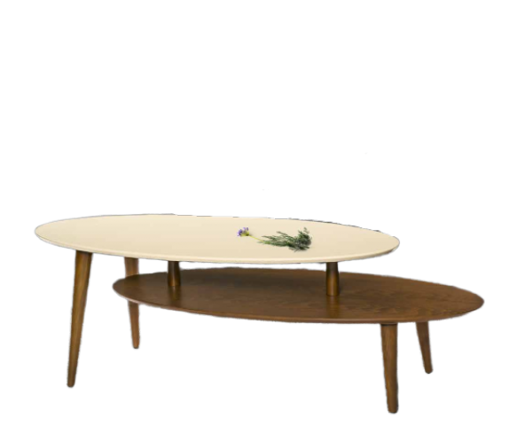 Orta sehpa 17604 OSM ELİPS Model Sehpa Parlak Ceviz Krem Kayın torna ayak El Yapı - Resim 2