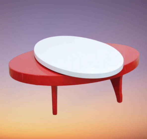 Orta sehpa 17780 Döner OVAL Kayın Retro Ayak Mdf Tabla Beyaz Kırmızı El Yapım - 2