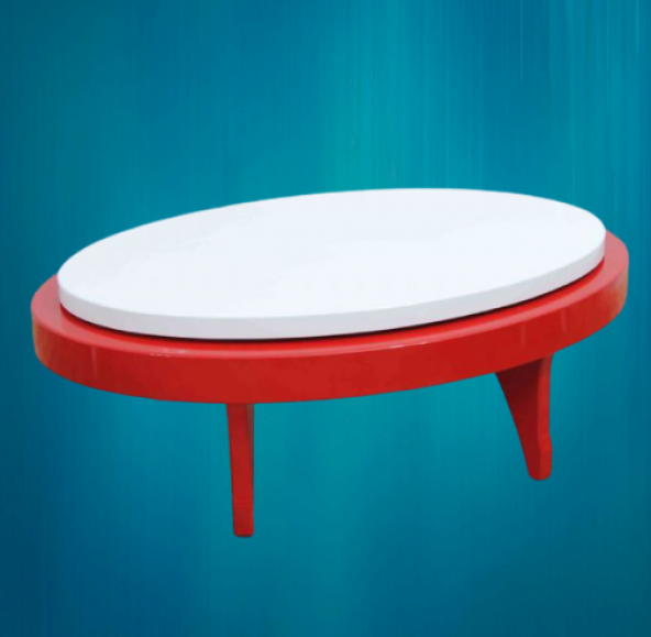 Orta sehpa 17780 Döner OVAL Kayın Retro Ayak Mdf Tabla Beyaz Kırmızı El Yapım - 5