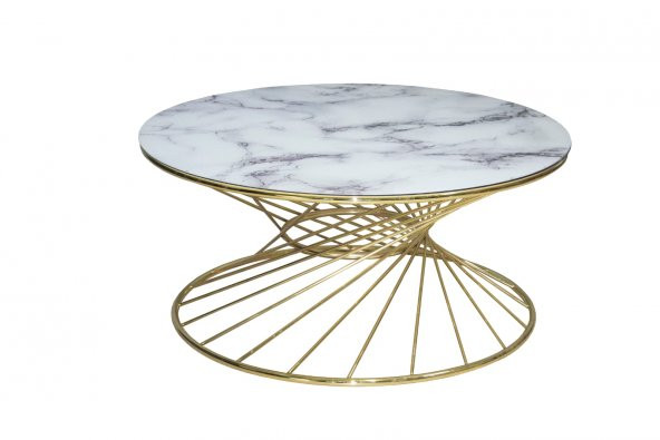 Brc Orta Sehpa 17888 RİVOLİ Model Beyaz Mermer Cam Metal Gold renk Ayak El Yapım
