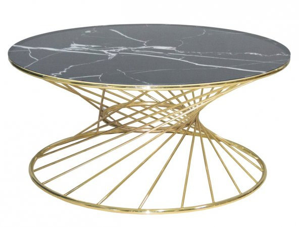 Brc 17889 Orta Sehpa RİVOLİ Model Siyah Mermer Cam Metal Gold renk Ayak El Yapım - Resim 2