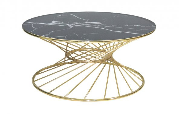 Brc 17889 Orta Sehpa RİVOLİ Model Siyah Mermer Cam Metal Gold renk Ayak El Yapım - Resim 3