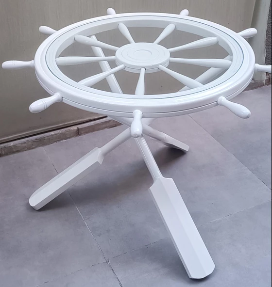 Orta sehpa 18030 Dümen Model Kayın Çapraz X Ayak Parlak Beyaz Lake Boya El Yapım