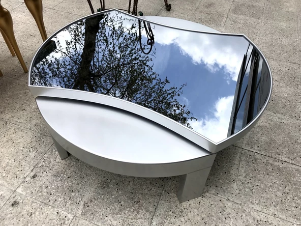 Döner Orta sehp 18035 İÇBÜKEY TARZ Model Kayın Ayak MDF Gümüş gri Tabla füme cam - Resim 3