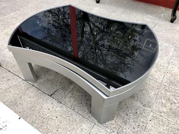 Döner Orta sehp 18035 İÇBÜKEY TARZ Model Kayın Ayak MDF Gümüş gri Tabla füme cam - Resim 4