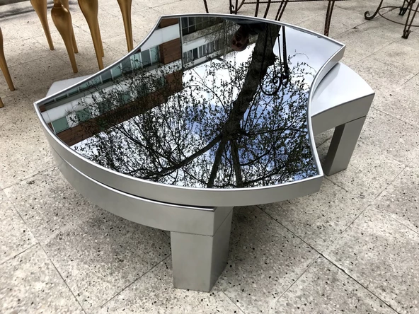 Döner Orta sehp 18035 İÇBÜKEY TARZ Model Kayın Ayak MDF Gümüş gri Tabla füme cam - Resim 2