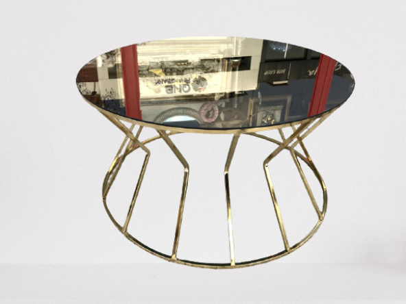 Brc 18066 Orta Sehpa Cadde MODEL Siyah Düz Temper Cam Metal Altın renk Kaplama - 2