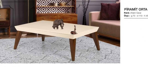 Orta Sehpa18251 OSM PİRAMİT Model Parlak Ceviz Krem Kayın retro ayak El yapım - 2