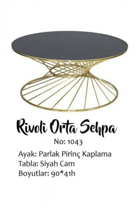 Brc 18515 Orta Sehpa RiVOLİ Model Siyah Düz Cam Metal Gold renk Kaplama El Yapım - 2