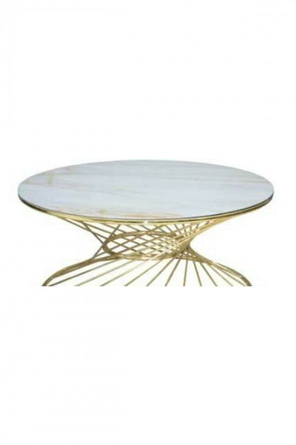 Brc 18517 Orta Sehpa RiVOLİ Model Beyaz Mermer Cam Metal Gold renk Kaplam Elyapı - Resim 2