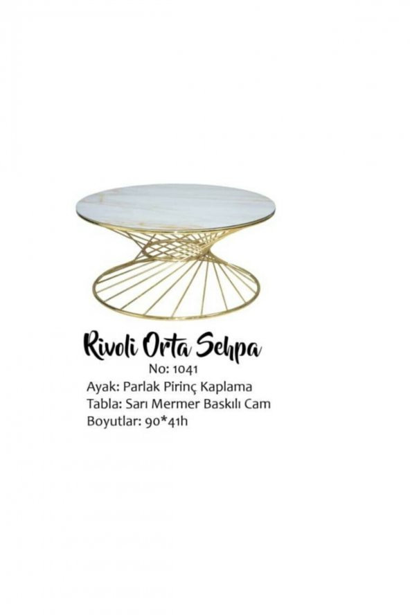 Brc 18517 Orta Sehpa RiVOLİ Model Beyaz Mermer Cam Metal Gold renk Kaplam Elyapı - Resim 4