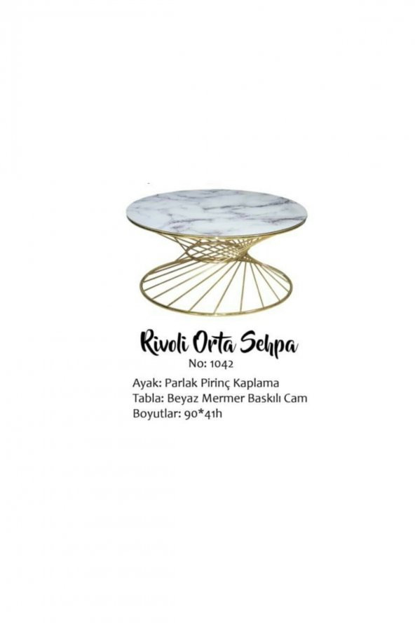Brc 18518 Orta Sehpa RiVOLİ Model Beyaz Mermer Cam Metal Gold renk Kaplam El Yapı - 4