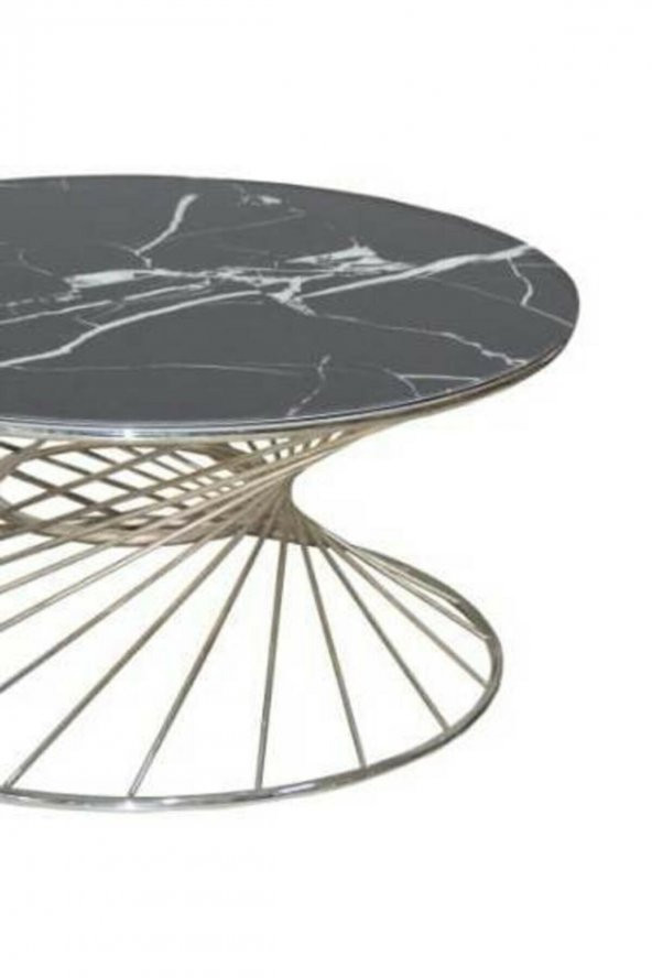 Brc 18519 Orta Sehpa RiVOLİ Siyah Mermer Cam Metal Gümüş renk Kaplama El yapım - Resim 3