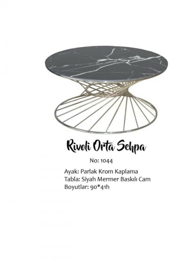 Brc 18519 Orta Sehpa RiVOLİ Siyah Mermer Cam Metal Gümüş renk Kaplama El yapım - Resim 4