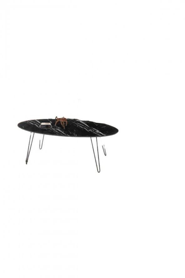 Orta Sehpa OSM 18529 ELİPS Model Metal V ayak Siyah Mermer Desen tabla El Yapım - 2