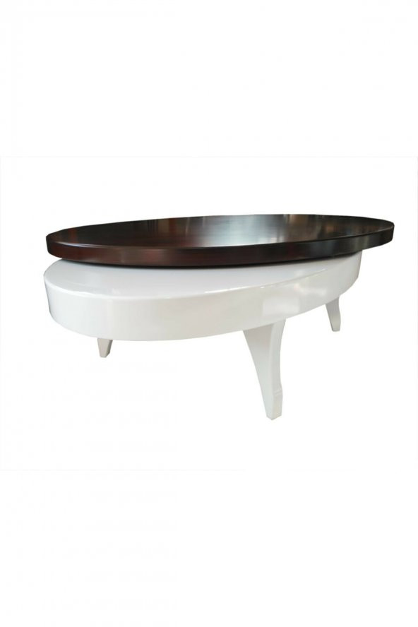 Dönerli Orta 18585 sehpa OVAL İnovatif Ürün Kayın Retro Ayak Şık MDF Tabla Beyaz