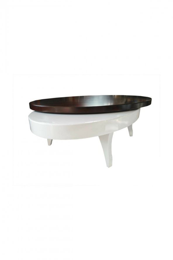 Dönerli Orta 18585 sehpa OVAL İnovatif Ürün Kayın Retro Ayak Şık MDF Tabla Beyaz - 3