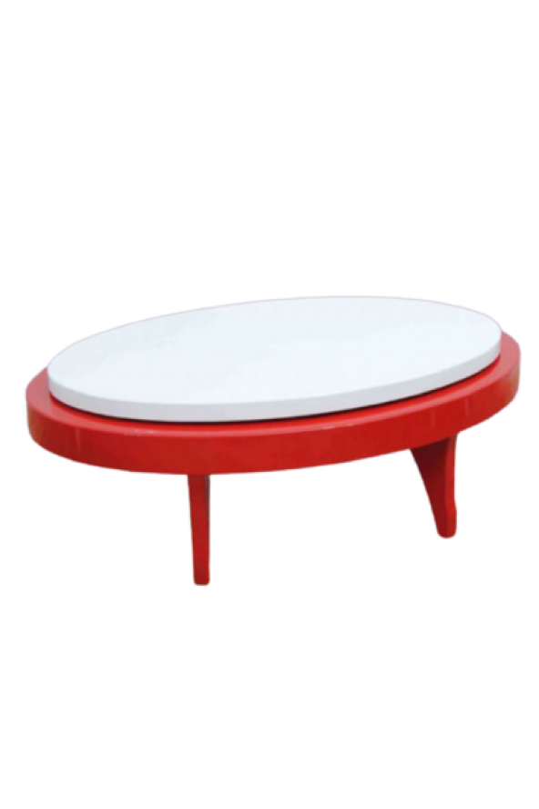 Dönerli Orta 18586 sehpa Oval Kayın Retro Ayak MDF Tabla Beyaz Kırmızı El yapım - 3